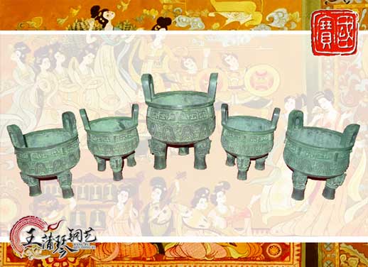 銅鼎，銅五鼎，中國鼎，佛像用鼎